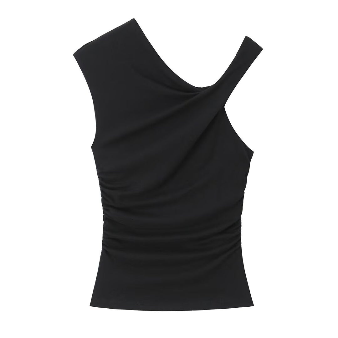 Dame ærmeløs top med asymmetrisk snit og elegant drapering Skovae