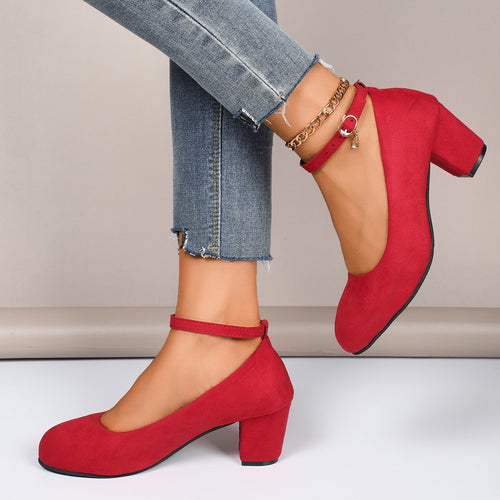 Damer nan elegante Riemchenpumps med justerbart ankelbånd og bred blokhæl Skovae