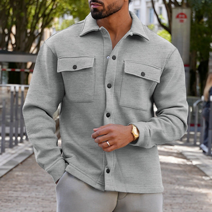 Herren nan tung bomulds-overgangsjakke i shacket-stil med trykknapper og flaplommer Skovae