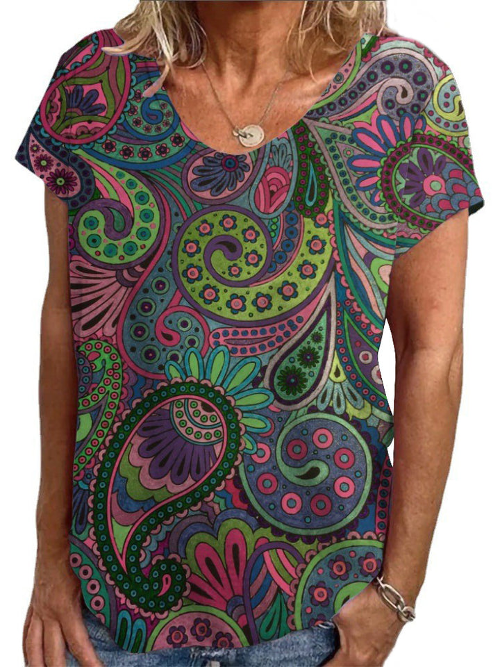 Dame Loose Bluse med farverigt paisleymønster Skovae