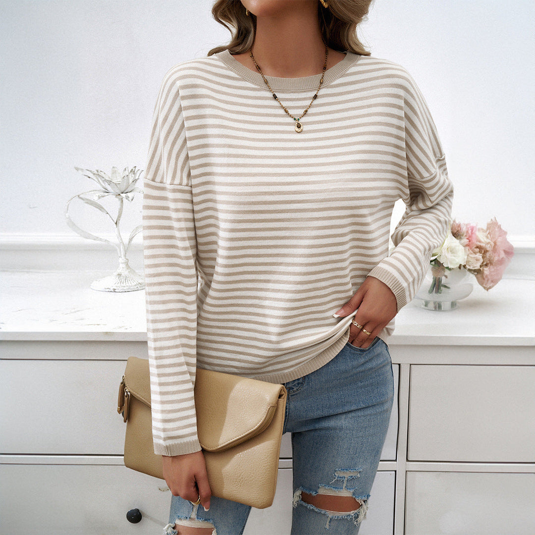Dame Løsstrikket sweater med farverige accenter