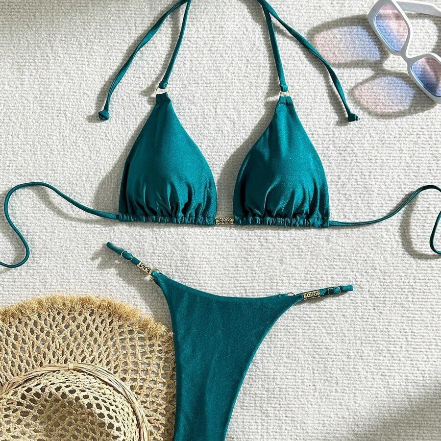 Dame Triangel-Bikini med glitrende accenter og justerbare bånd Stilla