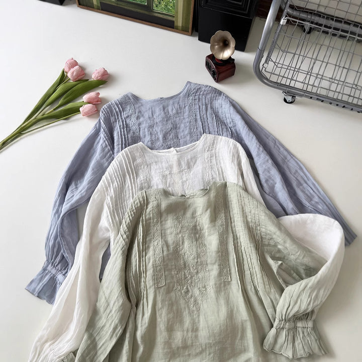 Femme Elegant Broderet Langærmet Bluse Stilla