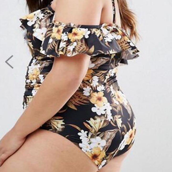Dame Off-Shoulder Énslags Badebadedragt med Flæse detaljer Skovae