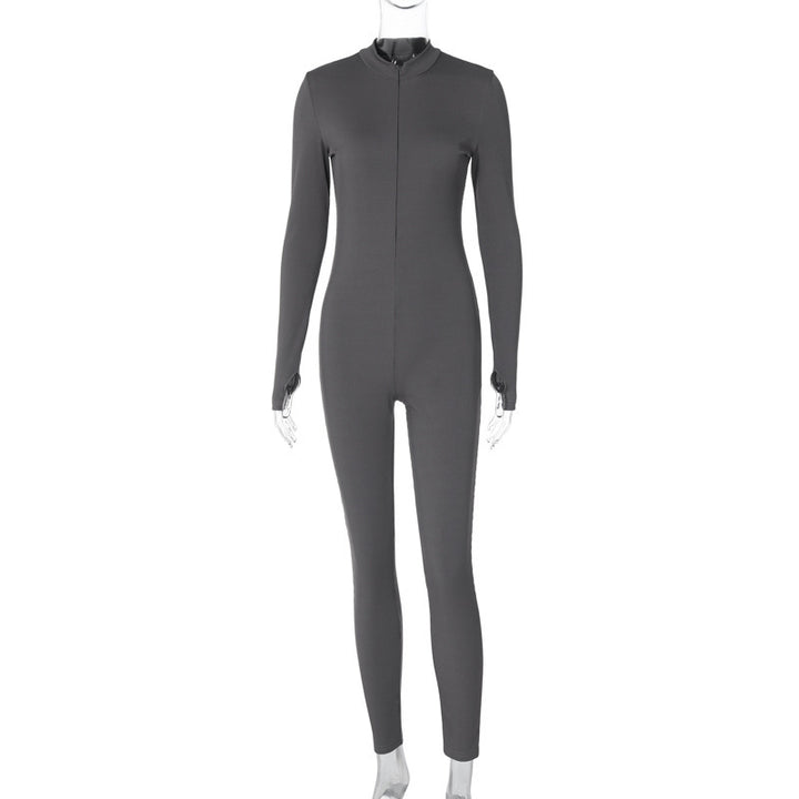Dame Langærmet Jumpsuit med højhalset krave og figursyet snit Stilla