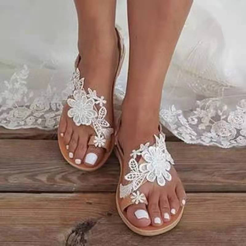 Dame sandaler med filigran blomst broderi Stilla