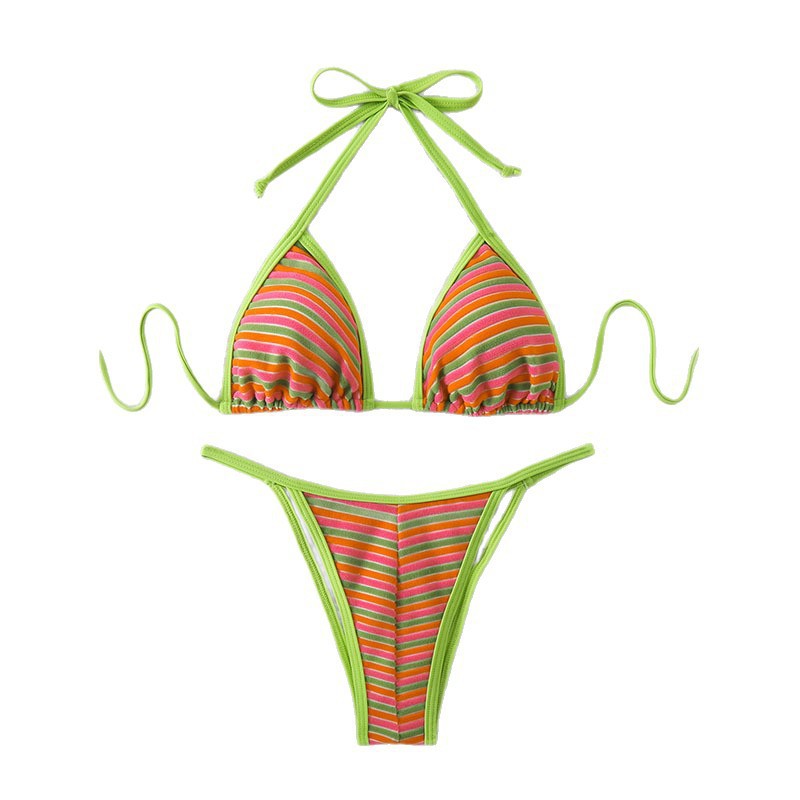 Dame triangle-bikini med justerbare stropper og glad stribet mønster Skovae