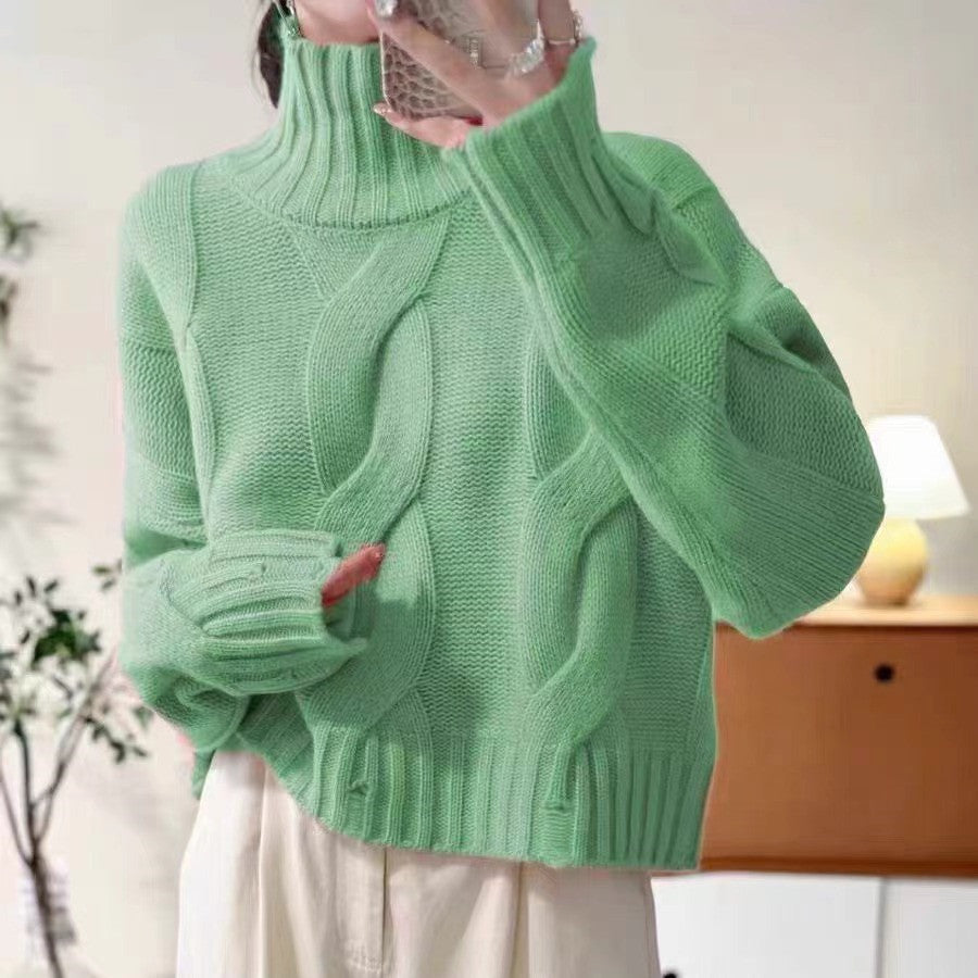 Kvinders strikkede sweater med høj krave og snor mønster Stilla