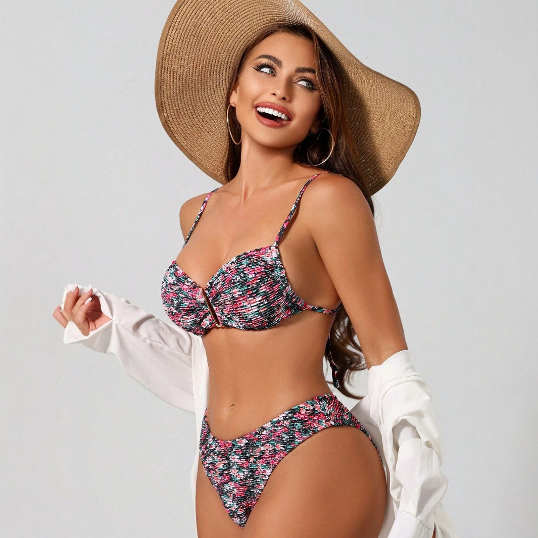 Dame Floral Print Underwire Bikini Sæt Stilla