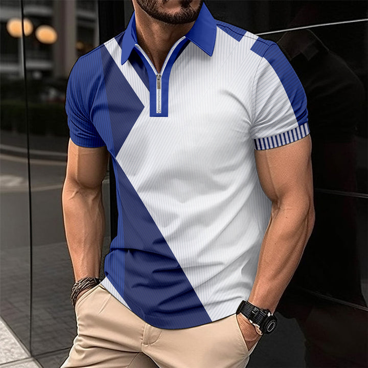 Herren Korteærmet Poloshirt med moderne grafikdesign og sportslig lynlås Stilla