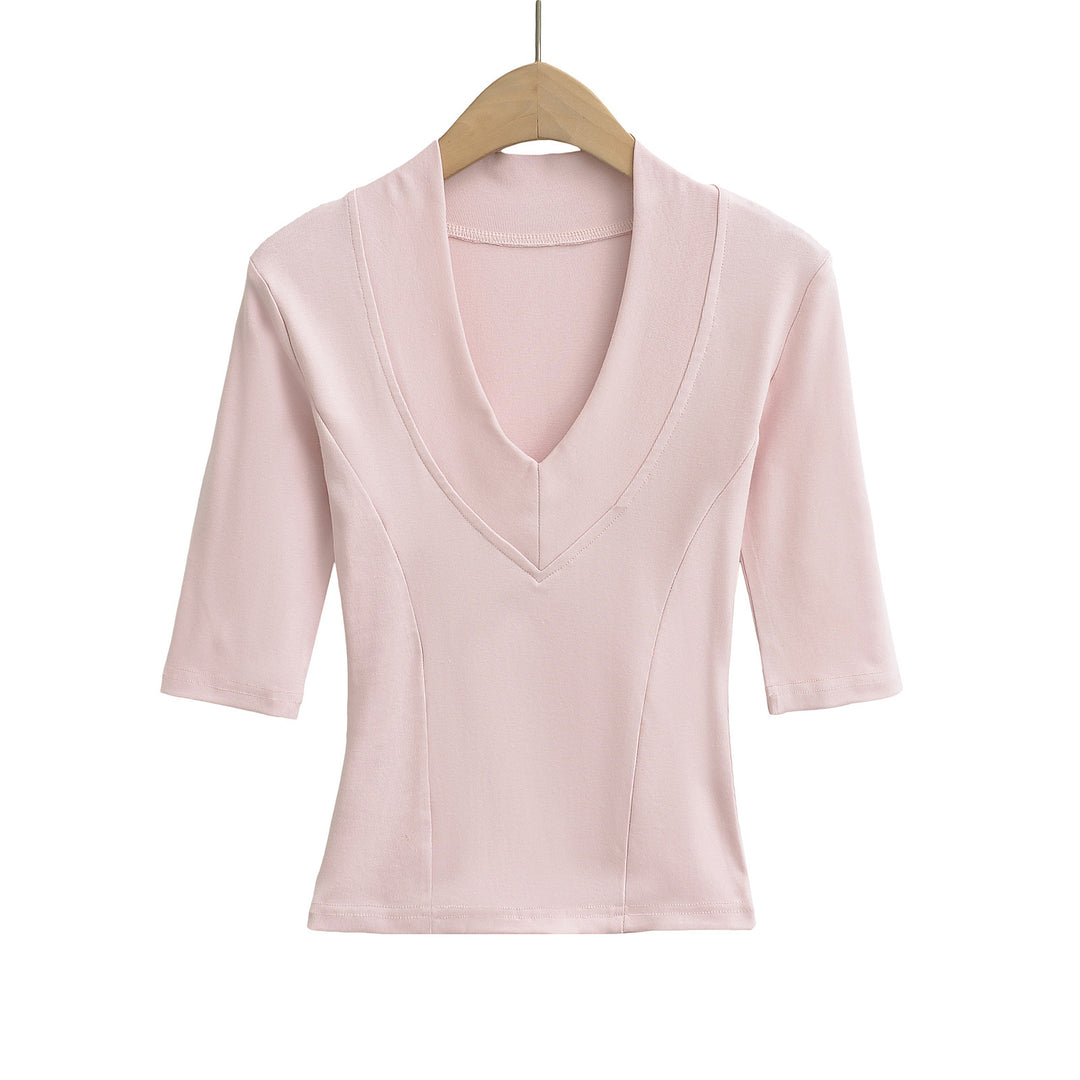 Dame elegant bluse med dyb V-hals og korte ærmer Stilla