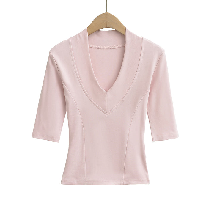 Dame elegant bluse med dyb V-hals og korte ærmer Stilla