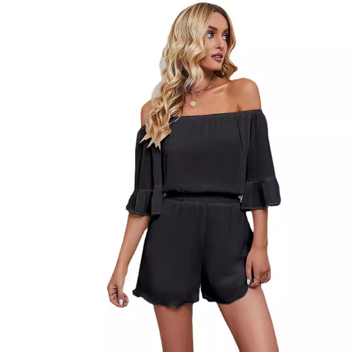Kvinder Off-Shoulder Jumpsuit med Voluminøse Ærmer og Elastisk Talje Stilla