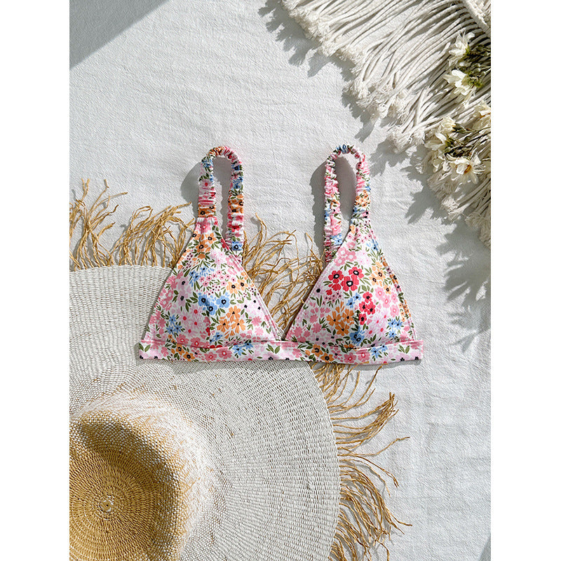 Dame Triangel-Bikini-top med blomster mønstre og justerbare stropper Skovae