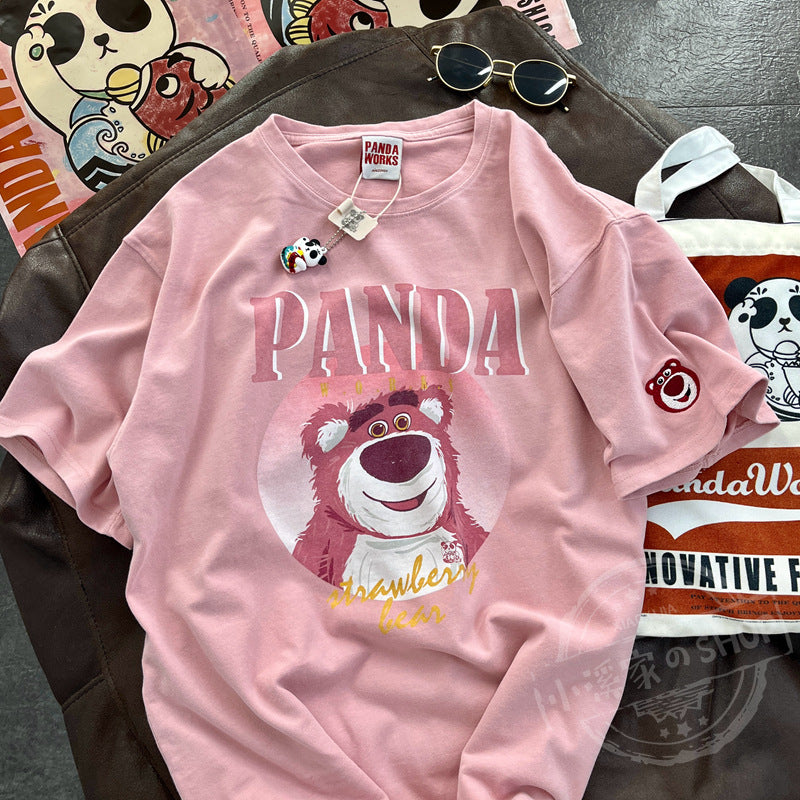 Dame T-shirt med kreativt panda-motiv og afslappet oversized-snit Stilla
