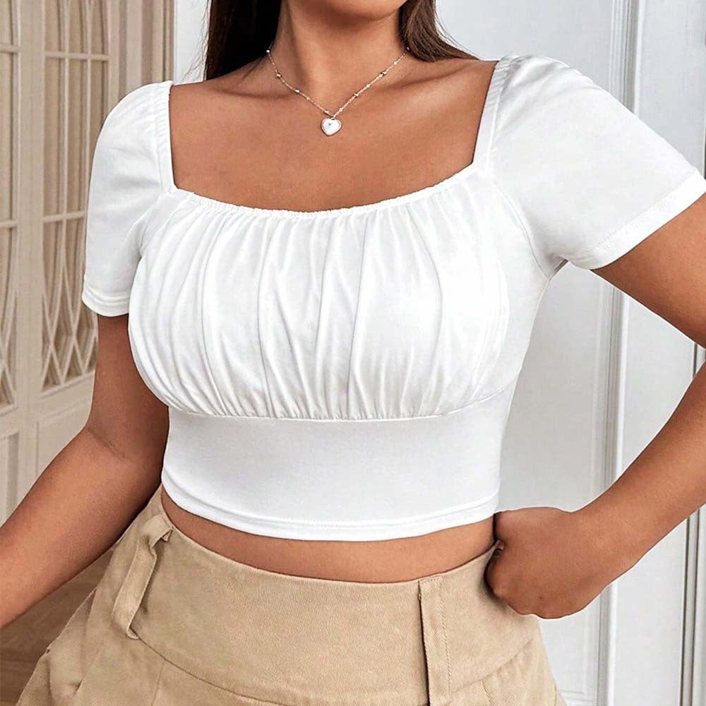 Dame moderigtigt Crop-Top med dekorativ rynkning og elegant kvadrat-udskæring Stilla