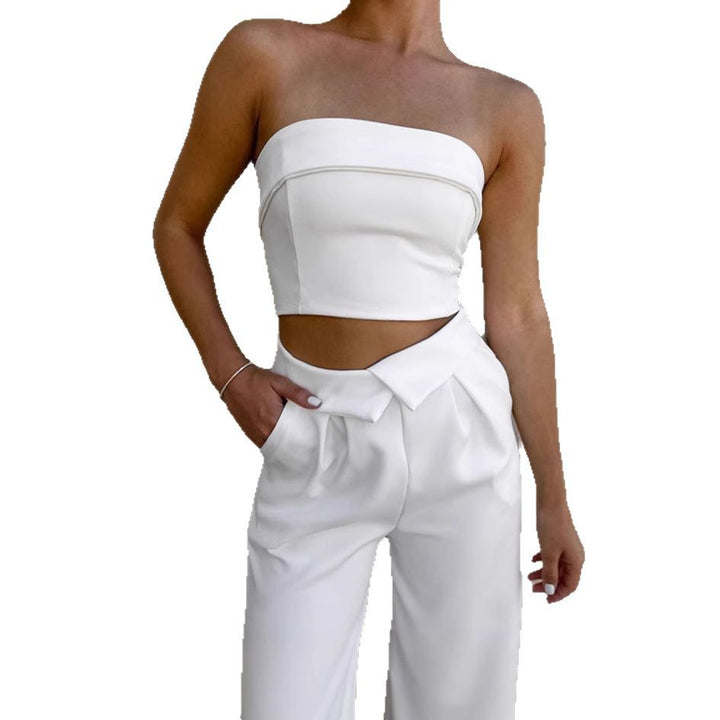 Dame Crop-Top og brede Palazzo-bukser sæt med elegant design og praktiske lommer Stilla