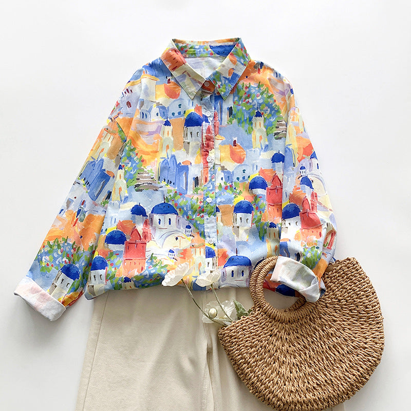 Dame farverig kunstbluse Stilla