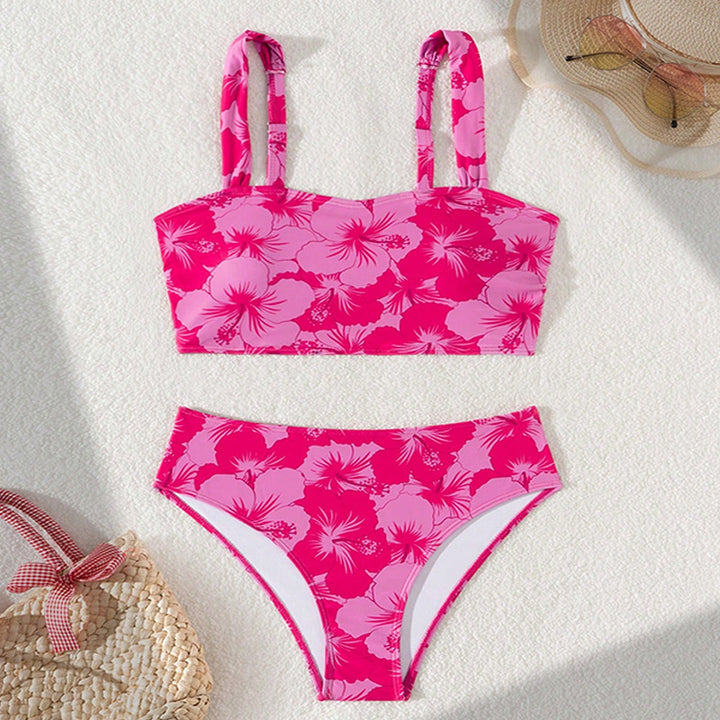 Dame bikini-sæt med blomstret høj talje og brede stropper Skovae