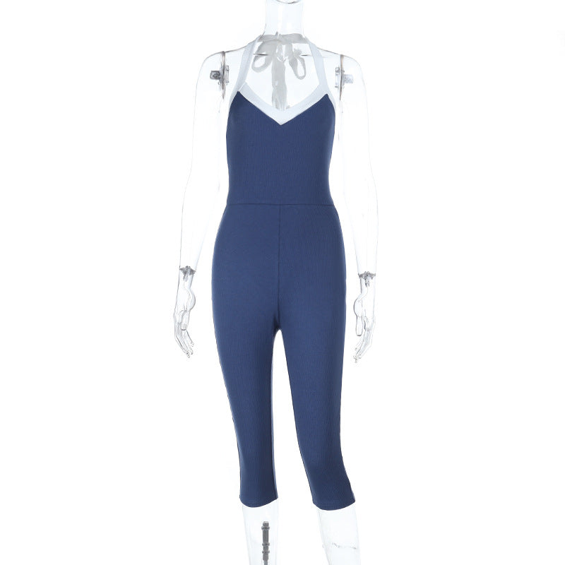 Dame elegant, figursyet jumpsuit med V-udskæring og raffineret snøring Skovae