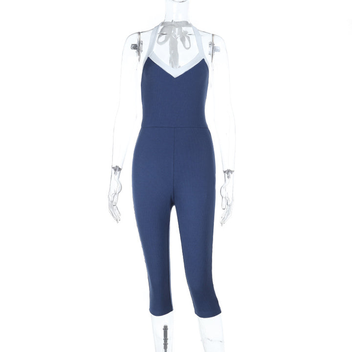 Dame elegant, figursyet jumpsuit med V-udskæring og raffineret snøring Skovae