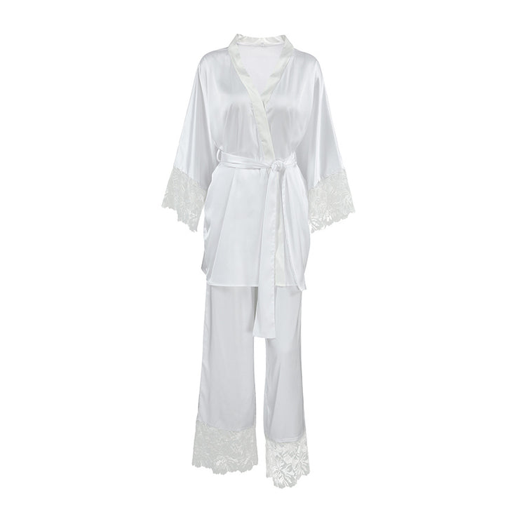 Dame Satin-nattøj-sæt med elegante spidsdetaljer Stilla
