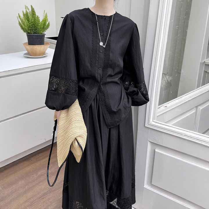 Dame elegant bluse med kunstfærdig spidsdekoration Stilla
