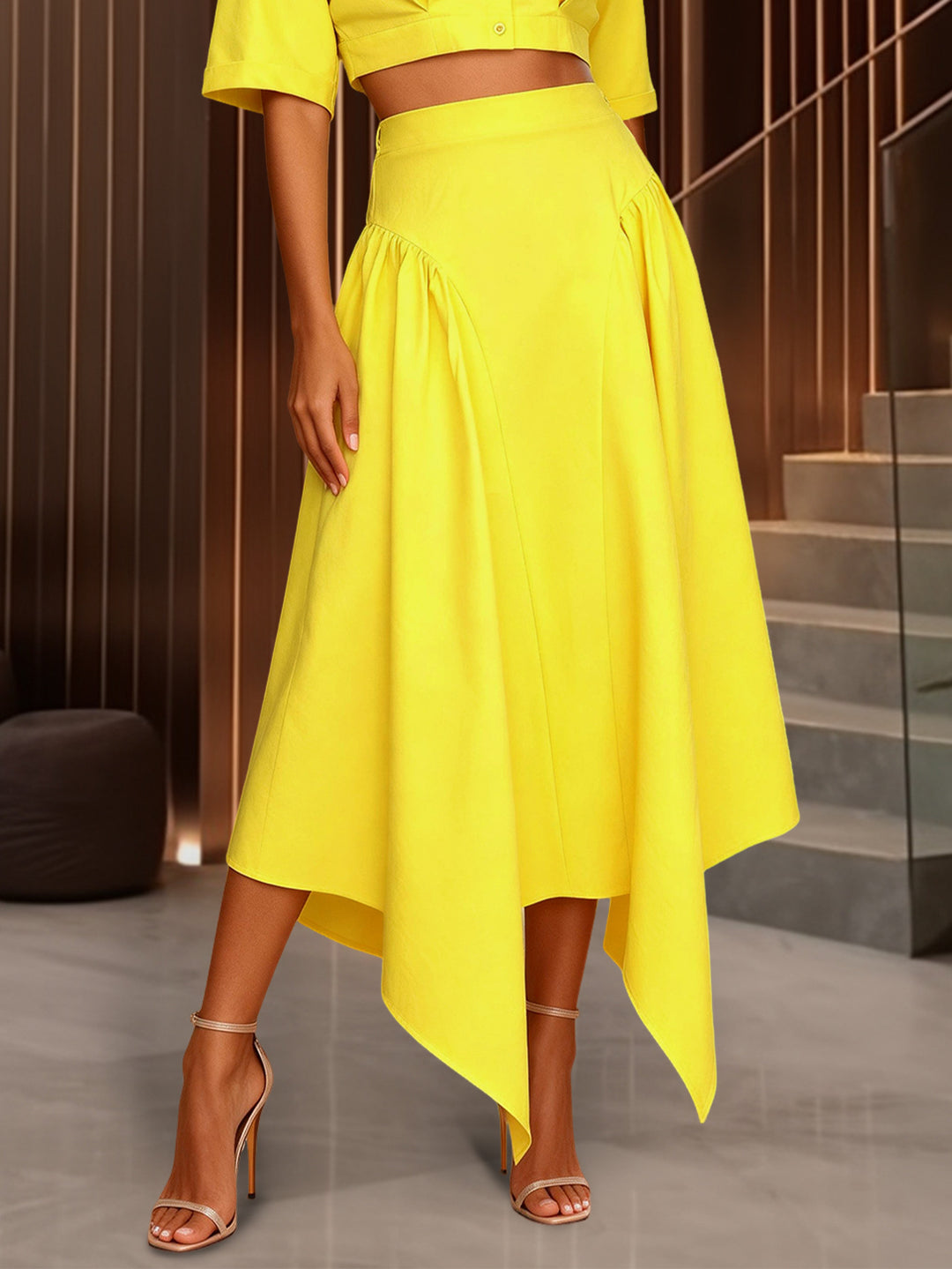 Dame Elegant To-delt Outfit med cropped Bluse og svingende Skørt Skovae