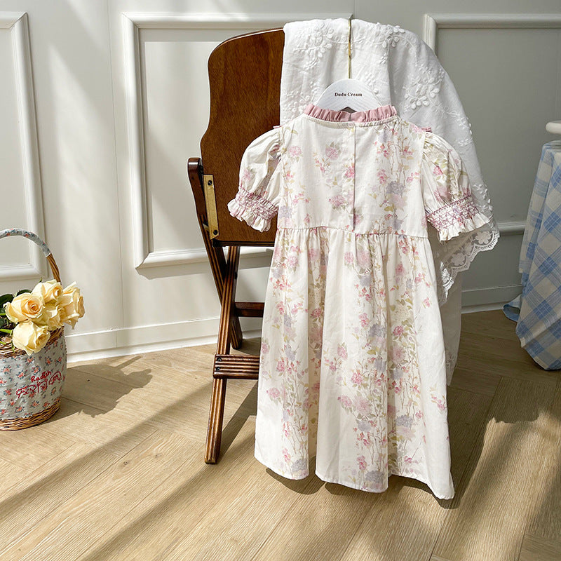 Pige Vintage Blomster Smocked Kjole Stilla