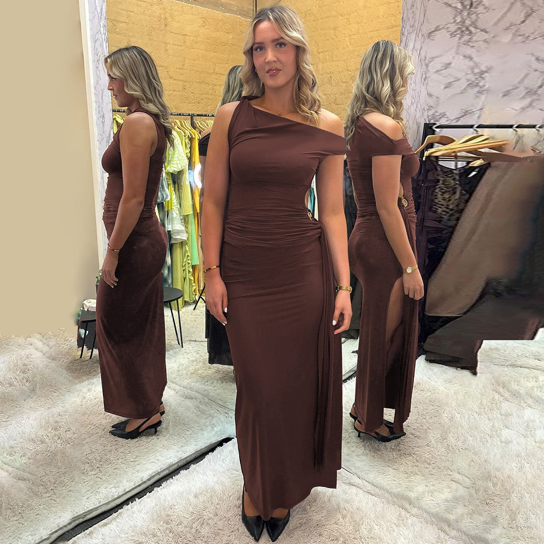Dame Elegant Maxikjole med asymmetrisk snit og rynkede detaljer Stilla