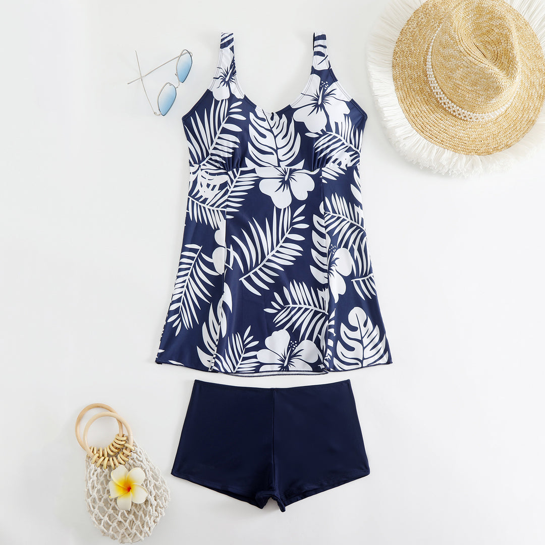 Dame nan Tankini-sæt med figursyet Empire-top og højt skåret badshorts Skovae
