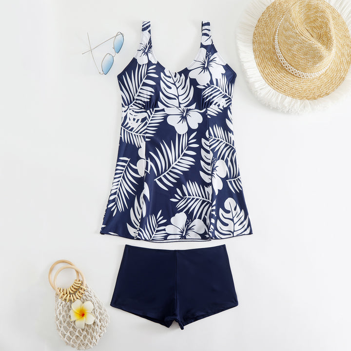 Dame nan Tankini-sæt med figursyet Empire-top og højt skåret badshorts Skovae