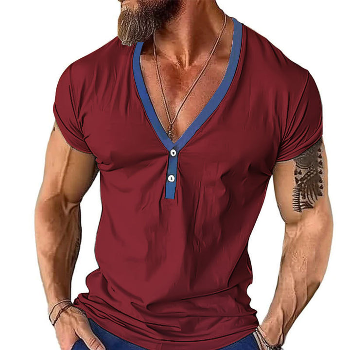 Herrer Korte ærmer Henley T-Shirt med stilfuld krave og to knapper Stilla