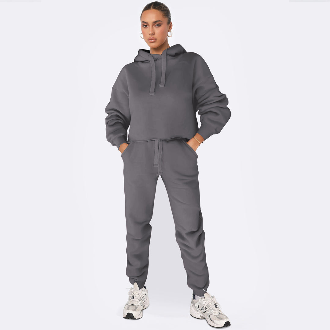 Dame stilfuldt Cropped Hoodie-sæt med elastiske manchetter og afslappet snit Stilla