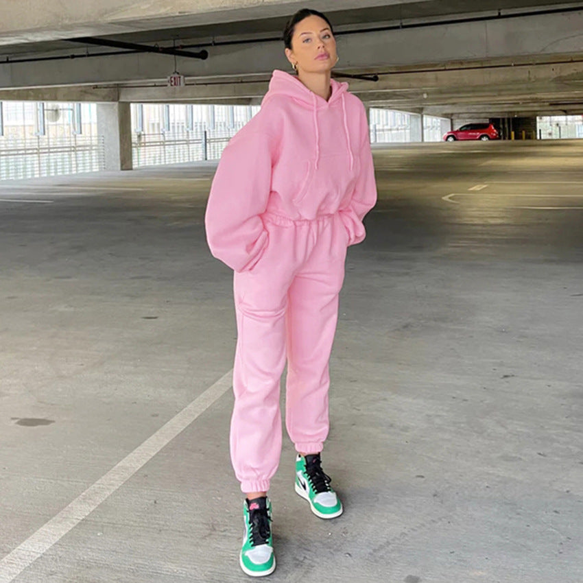 Dame sporty Cropped Hoodie og Joggingbukser Sæt i afslappet stil med elastiske manchetter Stilla
