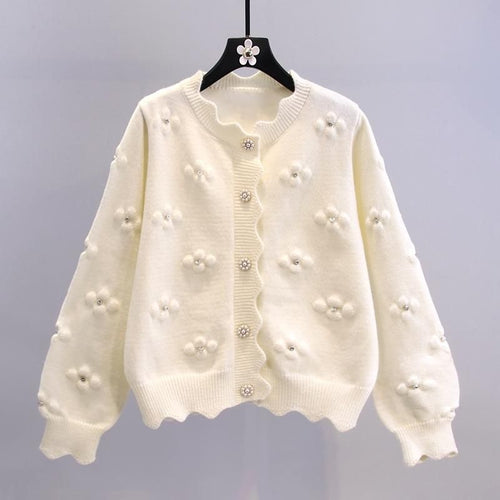 Kvinders hyggelige cardigan med blomsterapplikationer Stilla