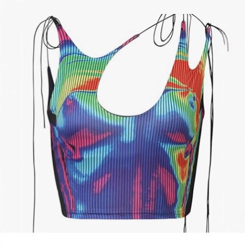 Dame sporty Crop-Top med asymmetrisk design og fine snøre detaljer Skovae