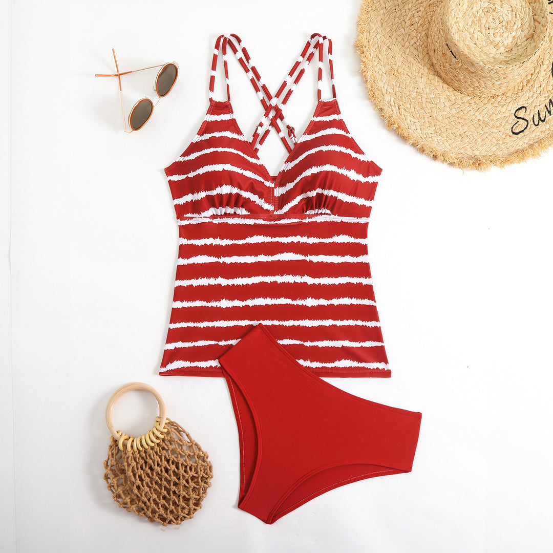 Dame Tankini med trendy stribet top-design Skovae