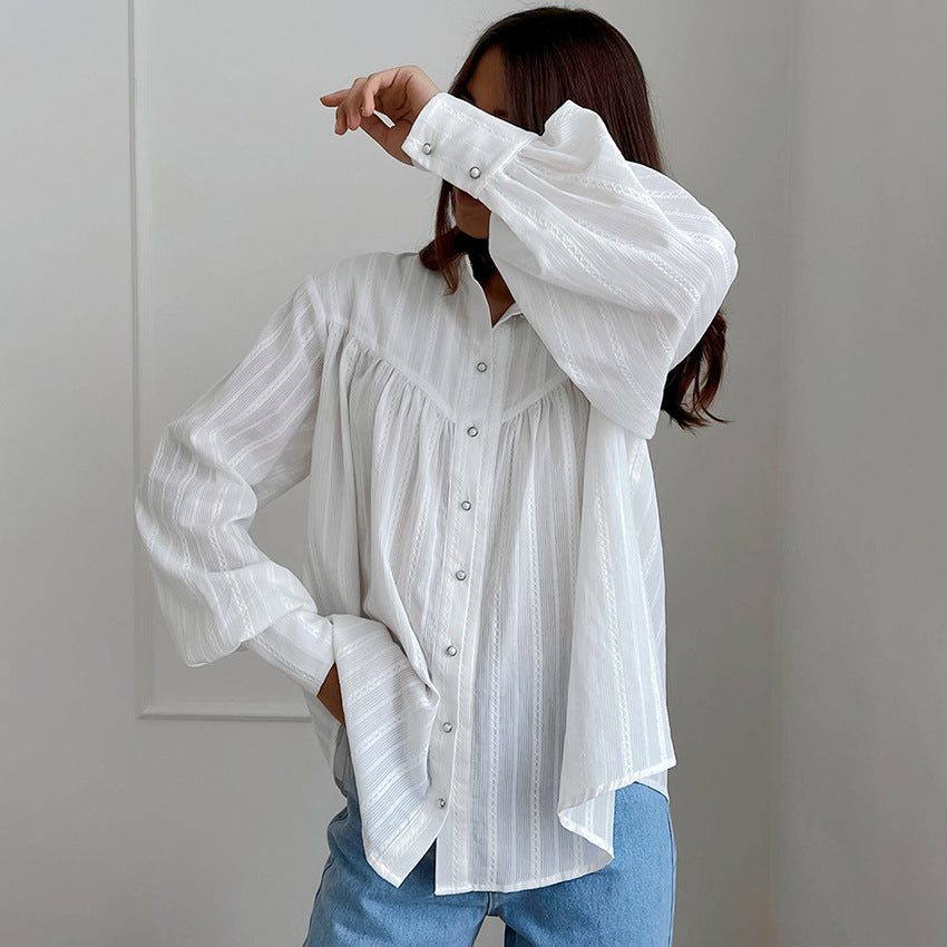 Dame Oversized Skjorte med Struktur og elegante Knapdetaljer Stilla
