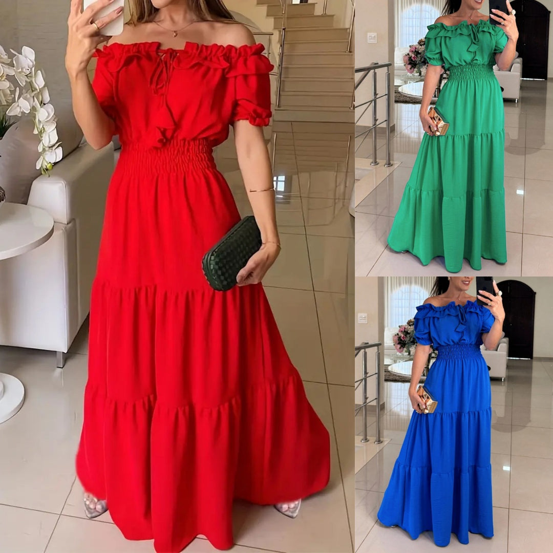 Dame Maxikjole med Off-Shoulder Design og Volantdetaljer Stilla