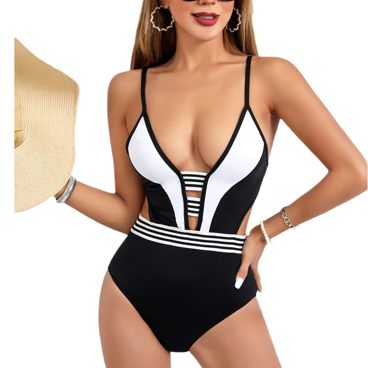 Dame Sporty One-Piece Badeanzug med dyb V-udskæring og sidelange cut-outs Skovae