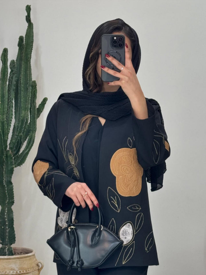 Dame mode blazerjakke med blomster broderi Stilla