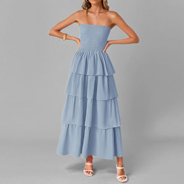 Kvinders maxi kjole med off-the-shoulder design og voluminøs tiered nederdel Stilla