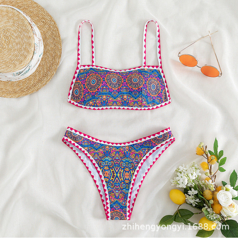 Dame Bandeau-bikini med trendy etnisk mønster Skovae