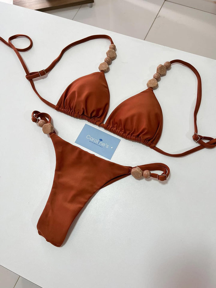 Dame triangel-bikini med elastiske bånd og dekorative detaljer Skovae