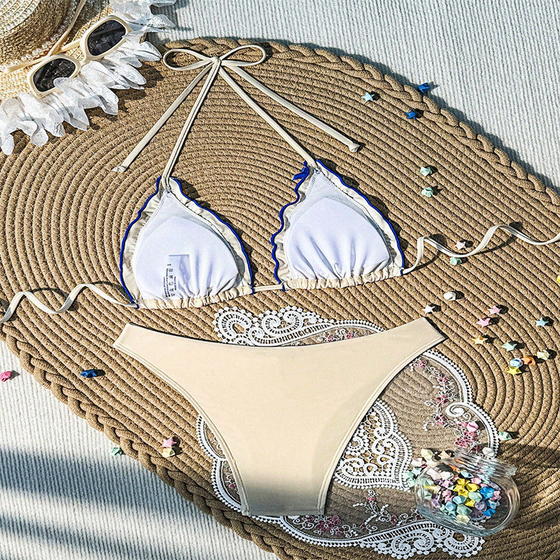 Dame Triangel-Bikini-Sæt med moderigtigt flæsedesign og stilfulde accenter Stilla