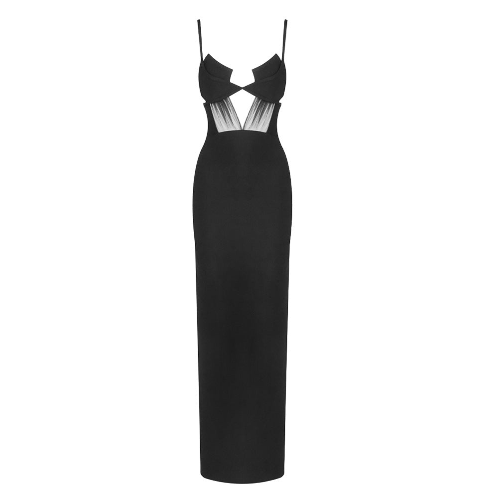Damer elegant Cut-Out Maxikjole med dyb V-udskæring og transparente accenter Skovae
