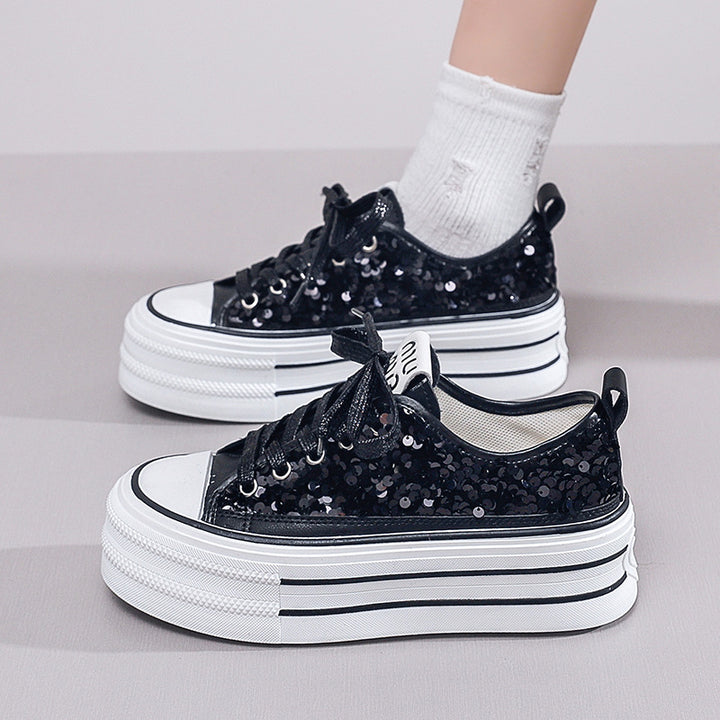 Dame Mode Plateausneakers med glitrende overmateriale Stilla