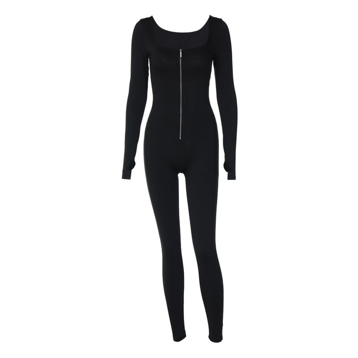 Dame Elegant Langærmet Jumpsuit med transparente indlæg og gennemgående lynlås Stilla