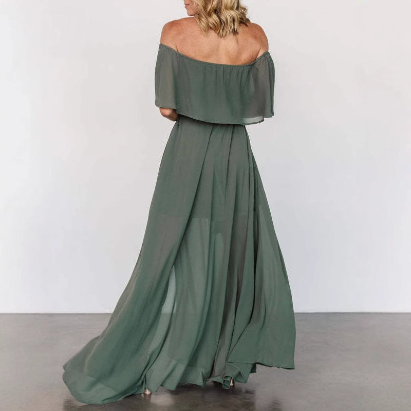 Dame Elegant Maxikjole med Off-Shoulder-Udskæring og Taljejustering Stilla
